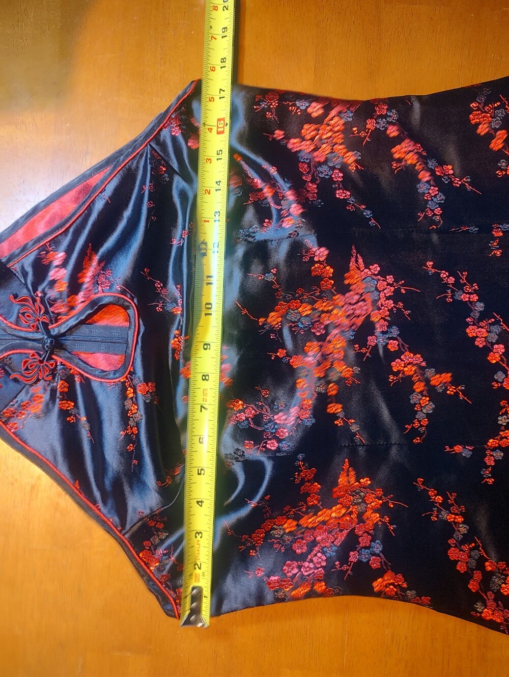 Shanghai Soho VTG Women’s Cheong-sam Black Floral Silk Blend Satin Dress Size M - Picture 9 of 11